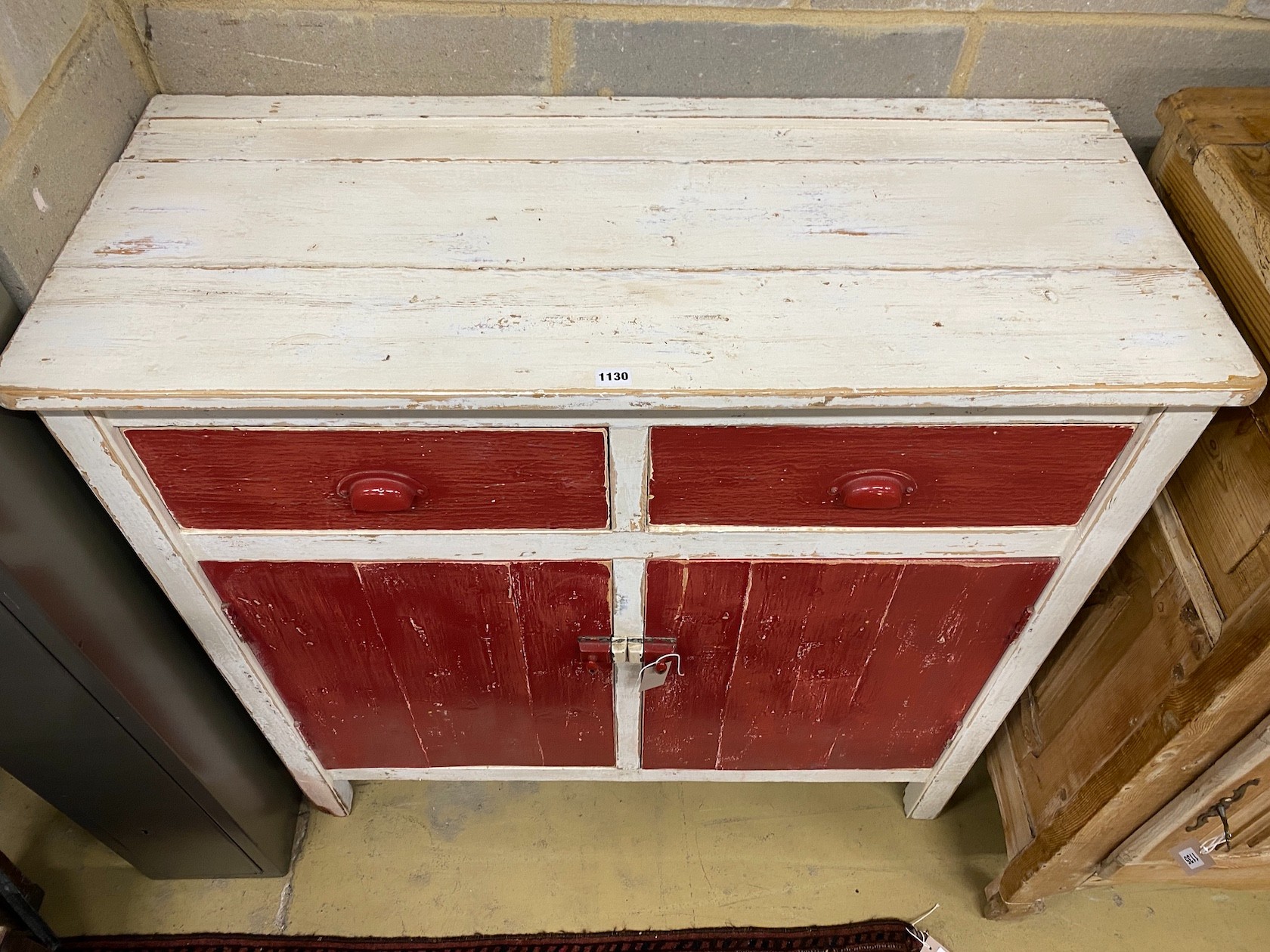 A Victorian painted pine cabinet, width 107cm, depth 46cm, height 106cm